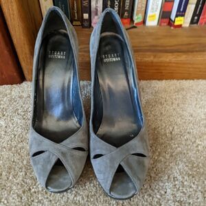 Stuart weitzman grey suede peeptoe stilleto heels sz 8.5 euc